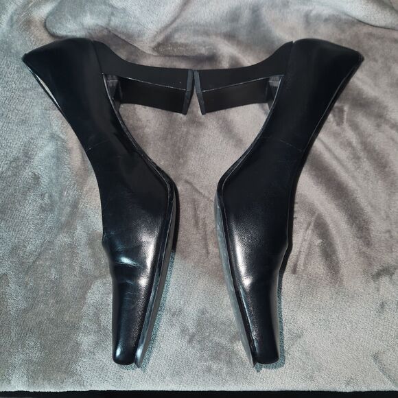 Y2K Nine West No-Aragon2 Leather Black Womens 10M Chunky Block Heel Square Toe - Picture 5 of 9